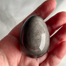 Mexican Silver Sheen Obsidian Crystal Egg with a Stand