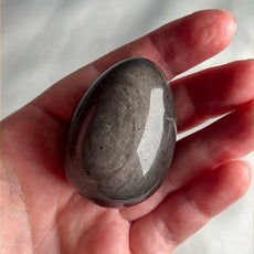 Mexican Silver Sheen Obsidian Crystal Egg with a Stand