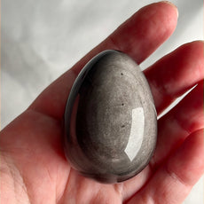 Mexican Silver Sheen Obsidian Crystal Egg with a Stand