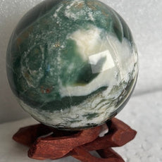 Moss Agate 53 mm Sphere, Ball, Stone with Stand from India