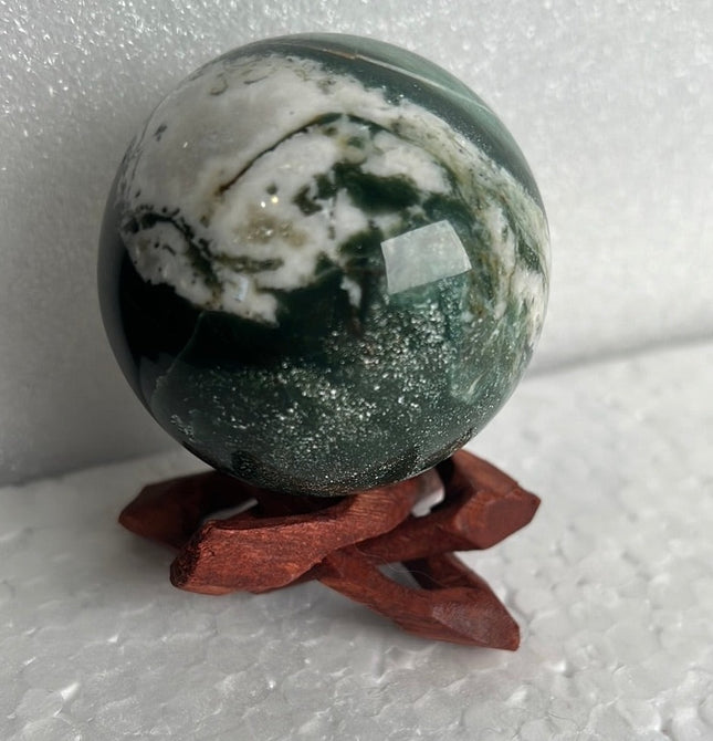 Moss Agate 53 mm Sphere, Ball, Stone with Stand from India