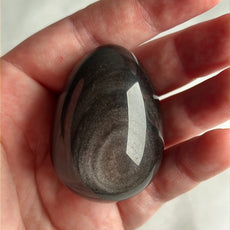 Mexican Silver Sheen Obsidian Crystal Egg with a Stand