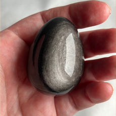 Mexican Silver Sheen Obsidian Crystal Egg with a Stand