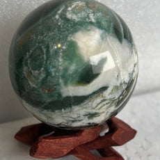 Moss Agate 53 mm Sphere, Ball, Stone with Stand from India