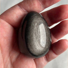 Mexican Silver Sheen Obsidian Crystal Egg with a Stand