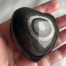 Mexican Silver Sheen Obsidian Crystal Stone Heart