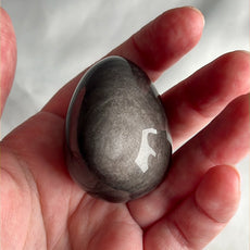 Mexican Silver Sheen Obsidian Crystal Egg with a Stand