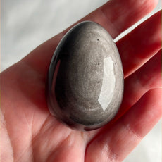 Mexican Silver Sheen Obsidian Crystal Egg with a Stand