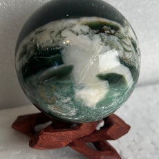 Moss Agate 53 mm Sphere, Ball, Stone with Stand from India