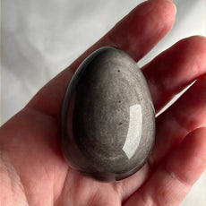 Mexican Silver Sheen Obsidian Crystal Egg with a Stand