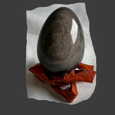 Mexican Silver Sheen Obsidian Crystal Egg with a Stand