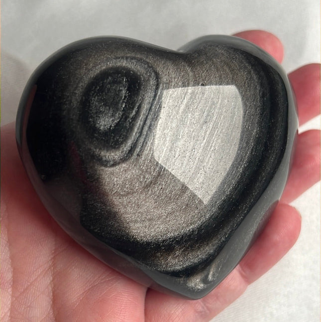 Mexican Silver Sheen Obsidian Crystal Stone Heart