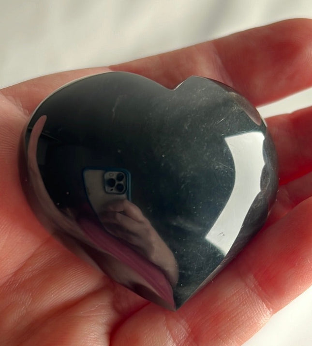 Mexican Silver Sheen Obsidian Crystal Stone Heart