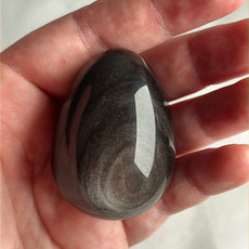 Mexican Silver Sheen Obsidian Crystal Egg with a Stand