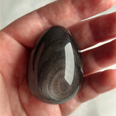 Mexican Silver Sheen Obsidian Crystal Egg with a Stand