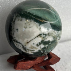 Moss Agate 53 mm Sphere, Ball, Stone with Stand from India