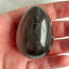 Mexican Silver Sheen Obsidian Crystal Egg with a Stand