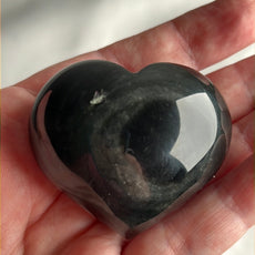 Mexican Silver Sheen Obsidian Crystal Stone Heart