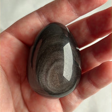 Mexican Silver Sheen Obsidian Crystal Egg with a Stand