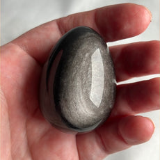 Mexican Silver Sheen Obsidian Crystal Egg with a Stand