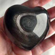 Mexican Silver Sheen Obsidian Crystal Stone Heart