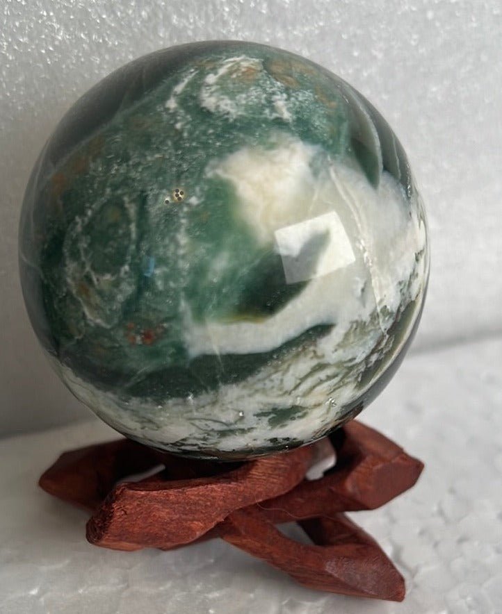 Moss Agate 53 mm Sphere, Ball, Stone with Stand from India - My Shop of Wonders