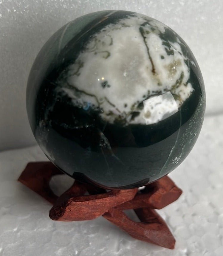 Moss Agate 53 mm Sphere, Ball, Stone with Stand from India - My Shop of Wonders