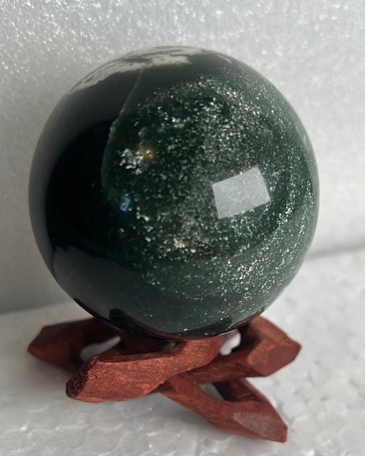 Moss Agate 53 mm Sphere, Ball, Stone with Stand from India - My Shop of Wonders