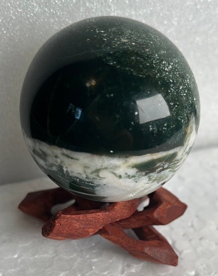 Moss Agate 53 mm Sphere, Ball, Stone with Stand from India - My Shop of Wonders