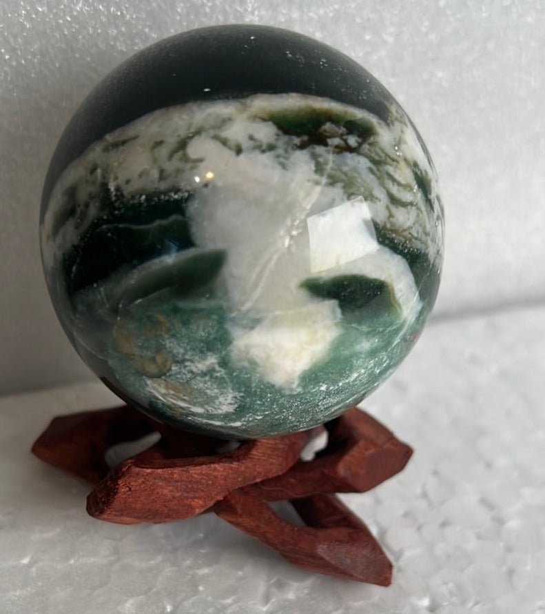 Moss Agate 53 mm Sphere, Ball, Stone with Stand from India - My Shop of Wonders