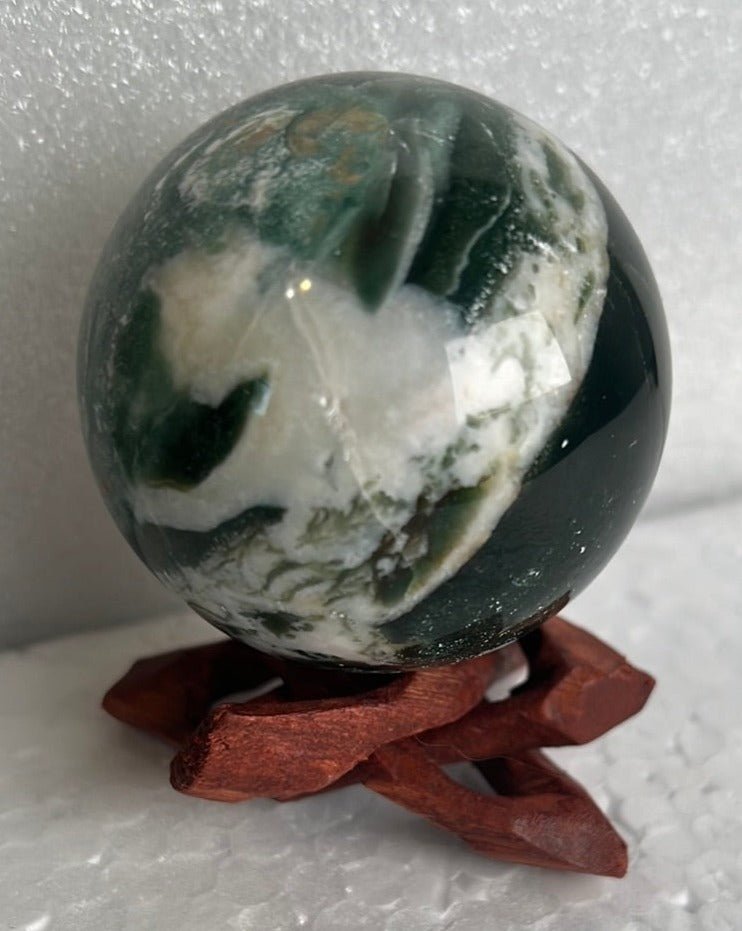 Moss Agate 53 mm Sphere, Ball, Stone with Stand from India - My Shop of Wonders