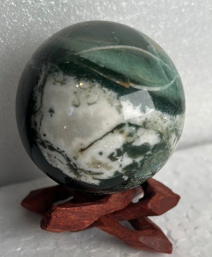 Moss Agate 53 mm Sphere, Ball, Stone with Stand from India - My Shop of Wonders