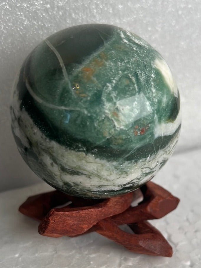 Moss Agate 53 mm Sphere, Ball, Stone with Stand from India - My Shop of Wonders